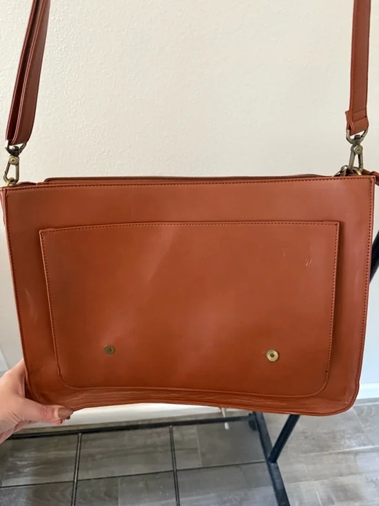 Ecosusi Vegan Leather Satchel Shoulder Bag Briefcase with Black Bow Accent - Tan - Picture 5 of 10